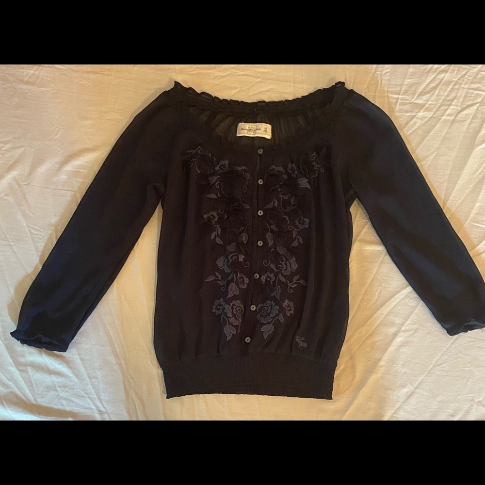 Abercrombie & Fitch sheer navy blue shirt
